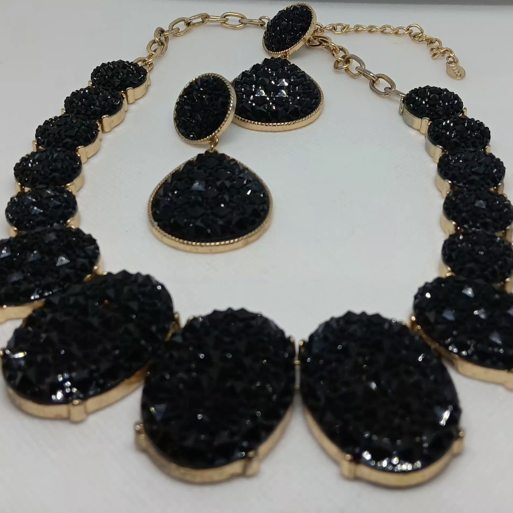 Aldo Black Druzy and Gold Jewelry Set